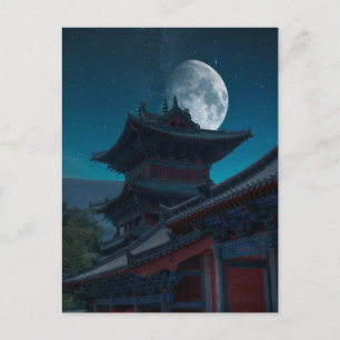 Shaolin monastery Moon night sky  Postcard