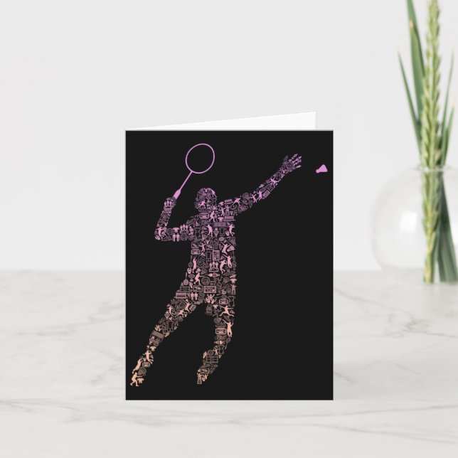 Shape Collage Silhouette Badminton Player Shirt Ba Card (Front)