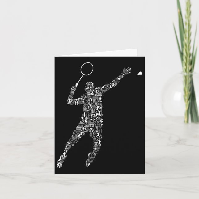 Shape Collage Silhouette Badminton Player Shirt Ba Card (Front)