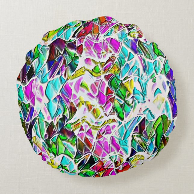 Shape of coloured and shiny stones dipped in milk round pillow (Back)