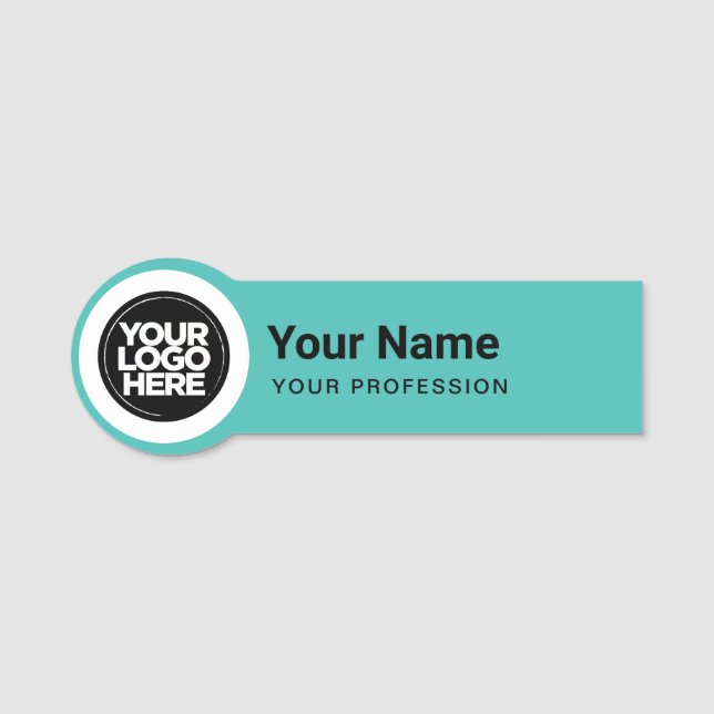 Shaped Employee Pin Round Logo Turquoise Name Tag (Front)
