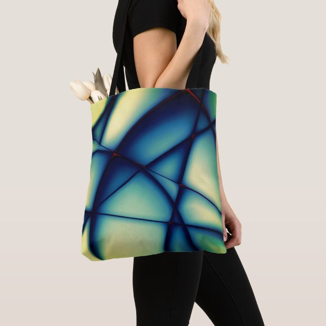 Shapeless cutouts raised, blue to 'avocado cream'  tote bag (Close Up)