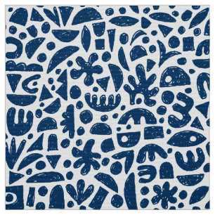 Shapes Abstract 140821 - Indigo Blue on White Fabric