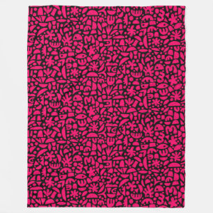 Shapes Abstract 140821 - Neon Red on Black Fleece Blanket