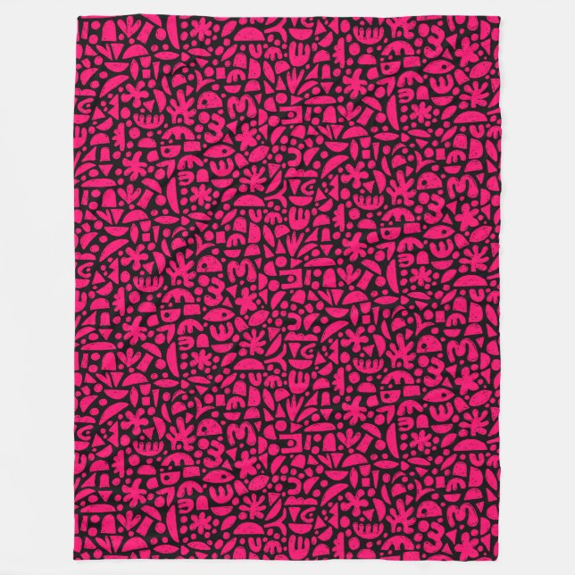 Shapes Abstract 140821 - Neon Red on Black Fleece Blanket (Front)