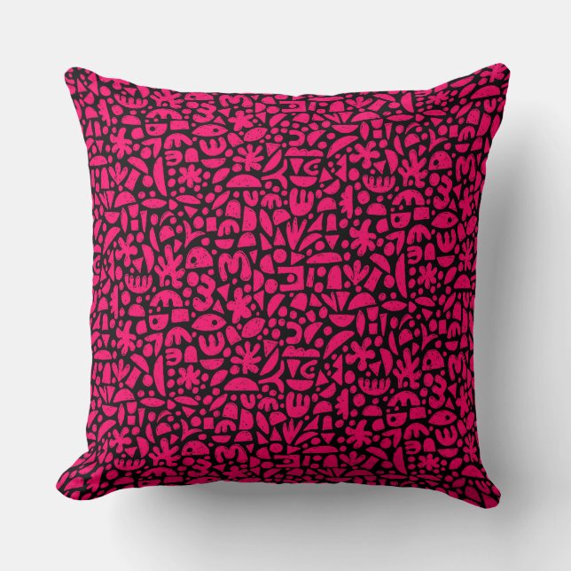 Shapes Abstract 140821 - Neon Red on Black Throw Pillow (Front)