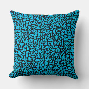 Shapes Abstract 140821 - Sky Blue on Black Throw Pillow