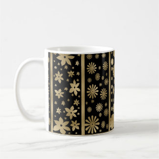 Shapes and Flowers Tangle in Black and Gold Coffee Mug