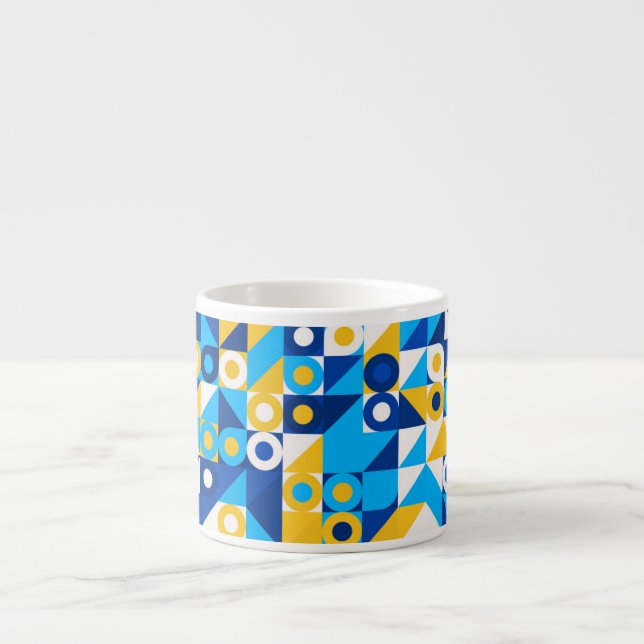 Shapes In Blue-Yellow Trendy Seamless Pattern Espresso Cup (Front)