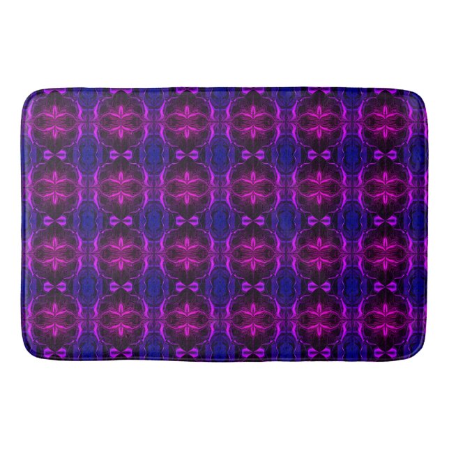 Shapes, "pink strokes float" on blue background?  bath mat (Front)