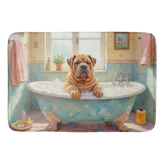 Shar-Pei Bath Time Cute Bathroom Decor Mat (Front)