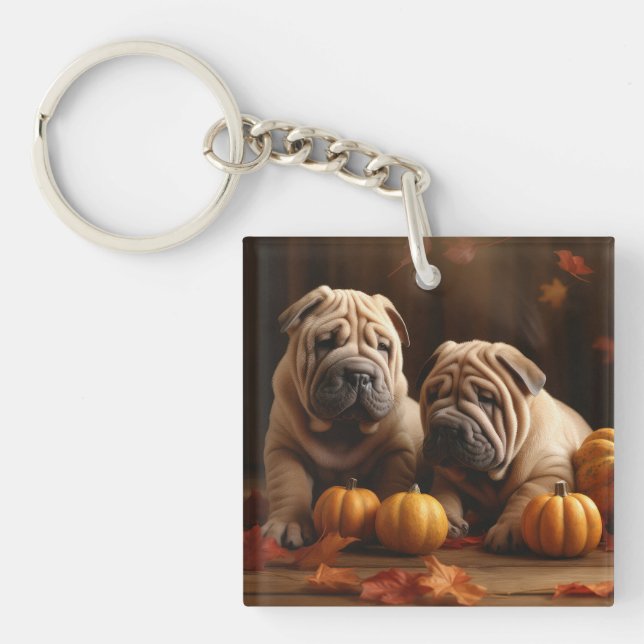 Shar Pei Chiot Automne Citrouille de plaisir (Devant)