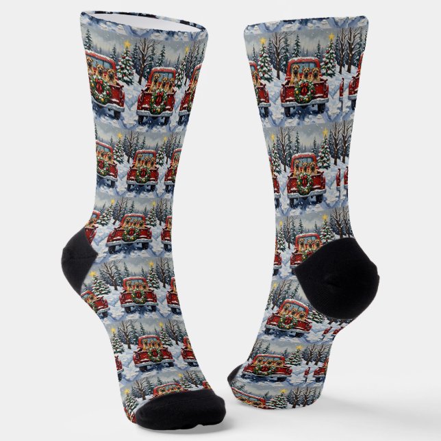 Shar Pei Christmas Red Truck Holiday Socks (Angled)