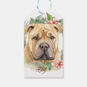Shar Pei Christmas Wreath Festive Pup Gift Tags