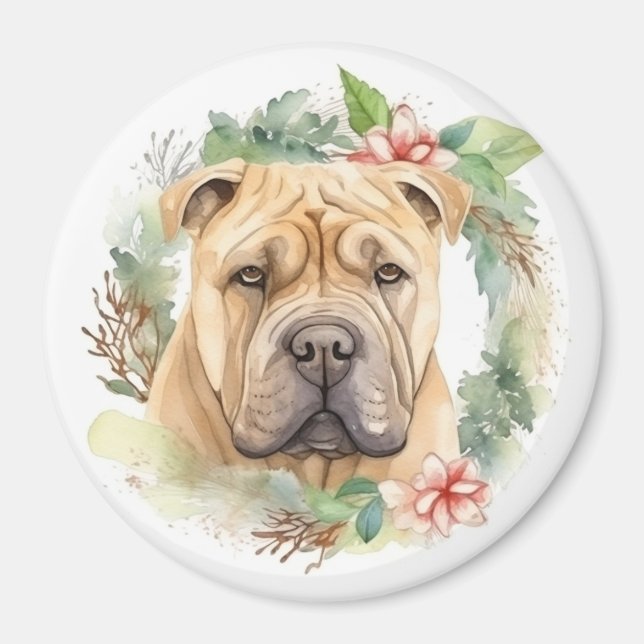 Shar Pei Christmas Wreath Festive Pup  Magnet (Front)