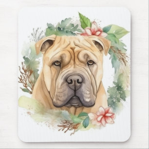 Shar Pei Christmas Wreath Festive Pup  Mouse Pad
