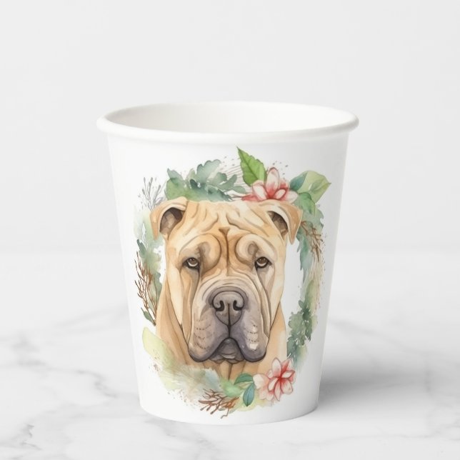 Shar Pei Christmas Wreath Festive Pup  Paper Cups (Front)
