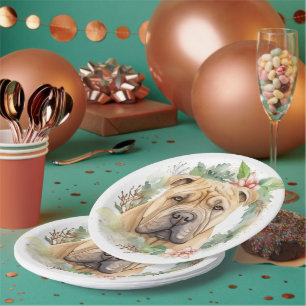 Shar Pei Christmas Wreath Festive Pup  Paper Plate