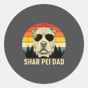 Shar Pei Dad Retro Sunset Design - Vintage Dog Dad Classic Round Sticker