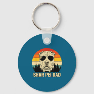 Shar Pei Dad Retro Sunset Design - Vintage Dog Dad Keychain