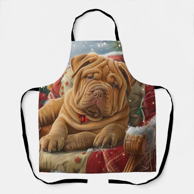 Shar Pei Dog Christmas Festive Apron (Front)