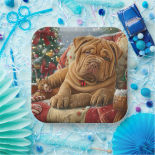 Shar Pei Dog Christmas Festive Paper Plate
