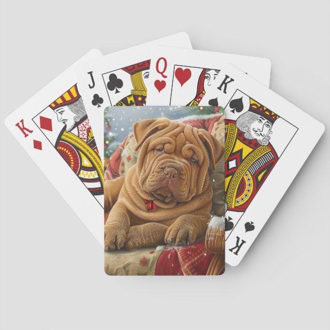 Shar Pei Dog Christmas Festive Playing Cards (Back)