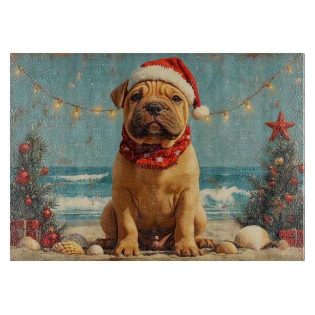 Shar Pei Dog Christmas Vintage Beach Cutting Board (Front)