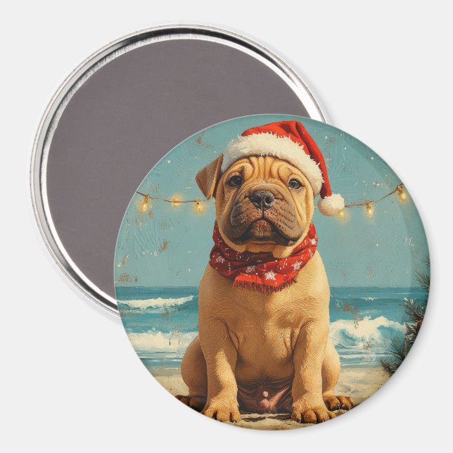 Shar Pei Dog Christmas Vintage Beach Magnet (Front/Back)
