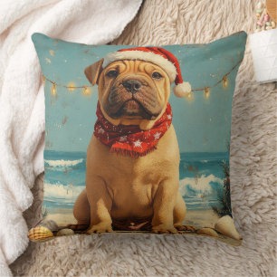 Shar Pei Dog Christmas Vintage Beach Throw Pillow