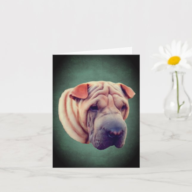 Shar Pei Dog Face Note Card (Small Plant)