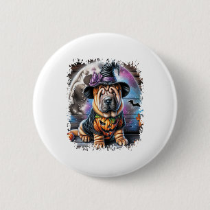 Shar Pei Dog Halloween Square 2 Inch Round Button