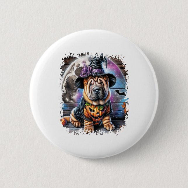 Shar Pei Dog Halloween Square 2 Inch Round Button (Front)