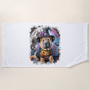 Shar Pei Dog Halloween Square Beach Towel