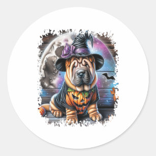 Shar Pei Dog Halloween Square Classic Round Sticker