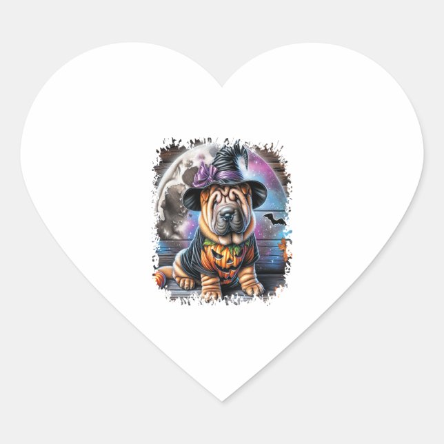 Shar Pei Dog Halloween Square Heart Sticker (Front)