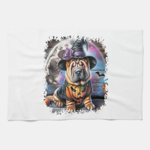 Shar Pei Dog Halloween Square Kitchen Towel