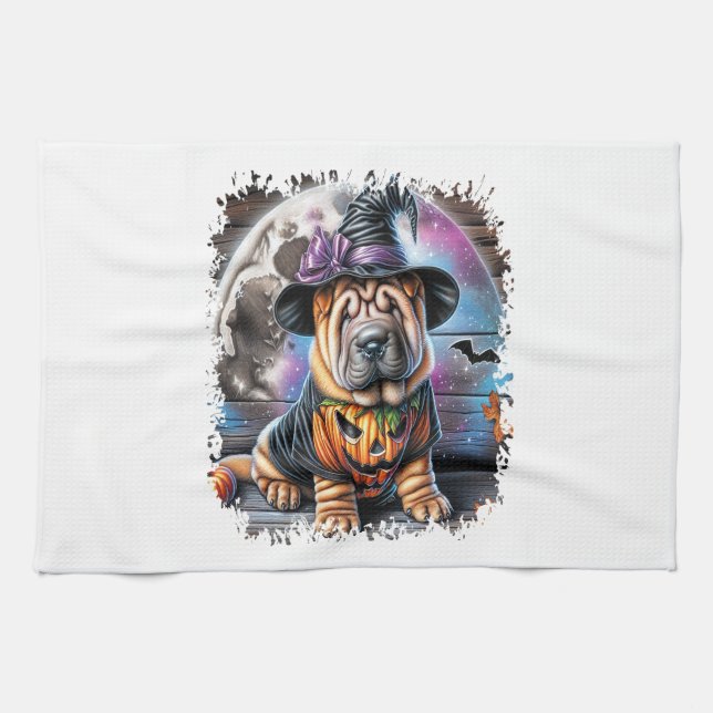 Shar Pei Dog Halloween Square Kitchen Towel (Horizontal)