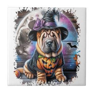 Shar Pei Dog Halloween Square Tile