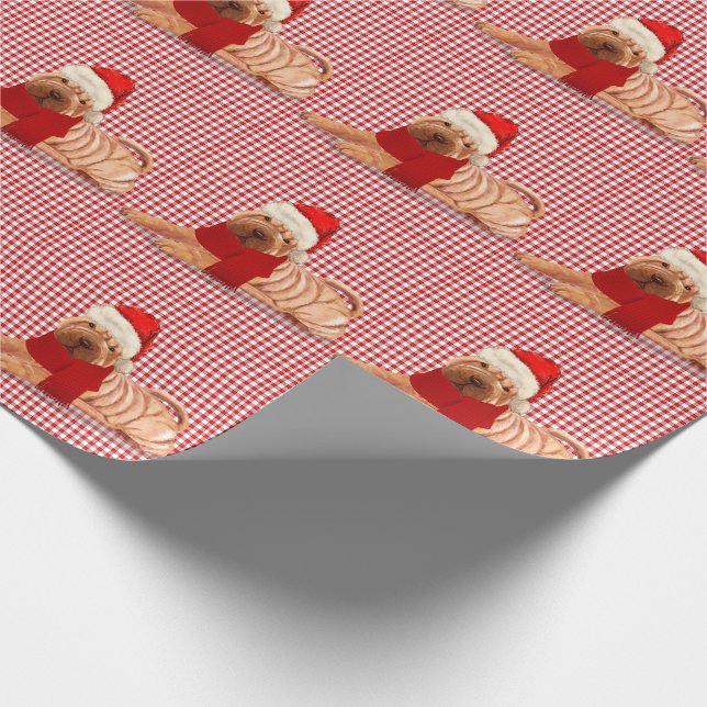 Shar Pei Dog Holiday Checks Christmas Wrapping Paper (Corner)