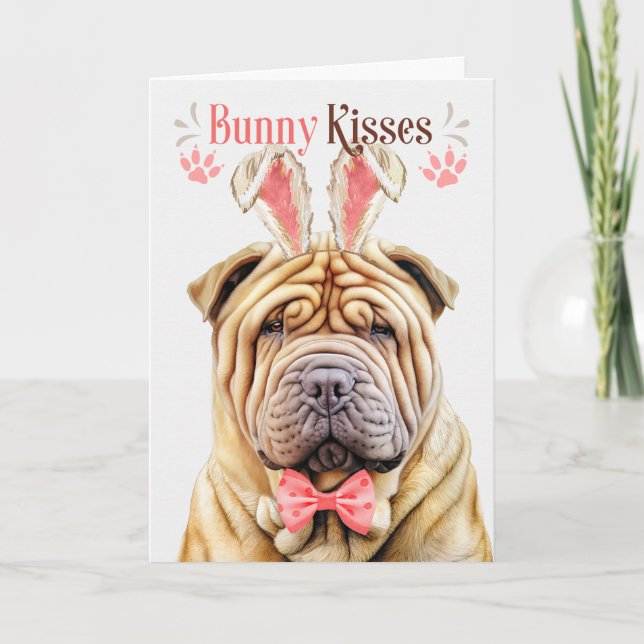 Shar Pei Dog in Bunny Ears for Easter Holiday Card (Front)