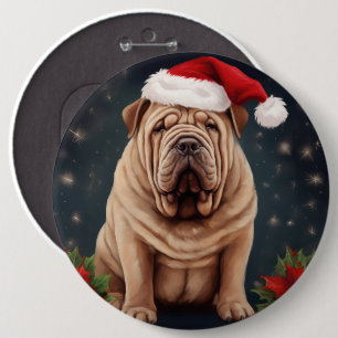 Shar Pei Dog in Snow Christmas  6 Inch Round Button