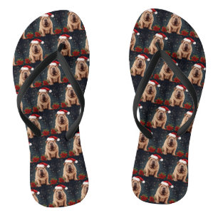 Shar Pei Dog in Snow Christmas Flip Flops