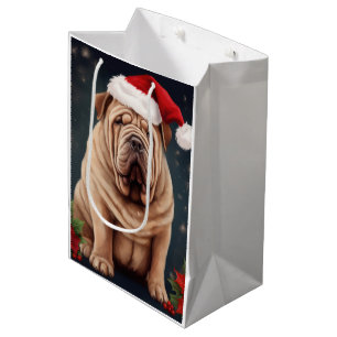 Shar Pei Dog in Snow Christmas  Medium Gift Bag