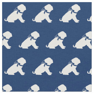 Shar Pei Dog Silhouette Pet Navy Blue Fabric