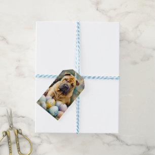 Shar Pei Dog with Easter Eggs Holiday Gift Tags