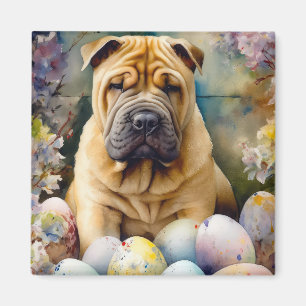 Shar Pei Dog with Easter Eggs Holiday Magnet