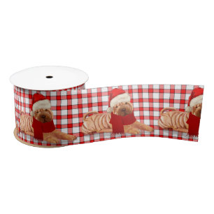 Shar Pei Dog with Red and White Checks Christmas Satin Ribbon