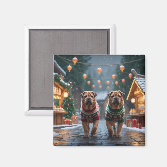 Shar Pei  Dogs Christmas Snow Holiday Magnet (Front/Back)