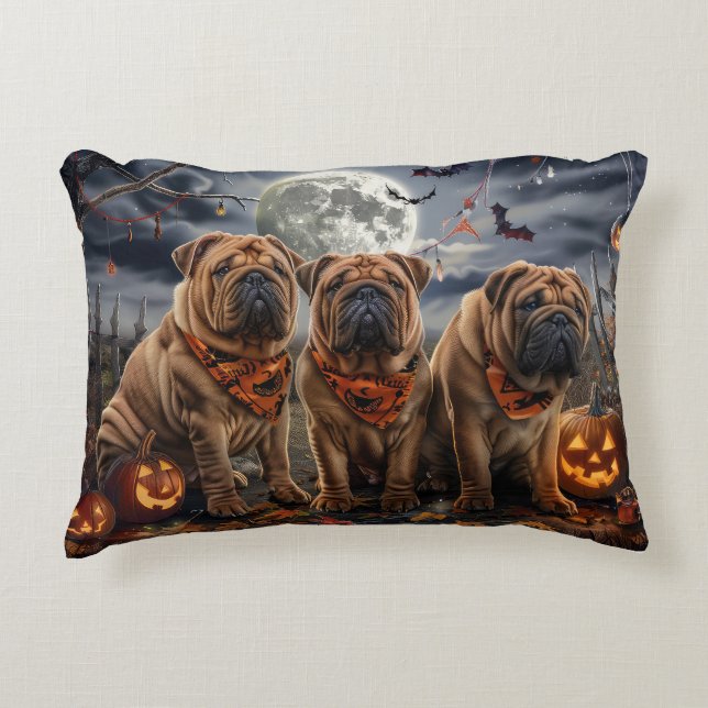Shar Pei Halloween Spooky Accent Pillow (Front)